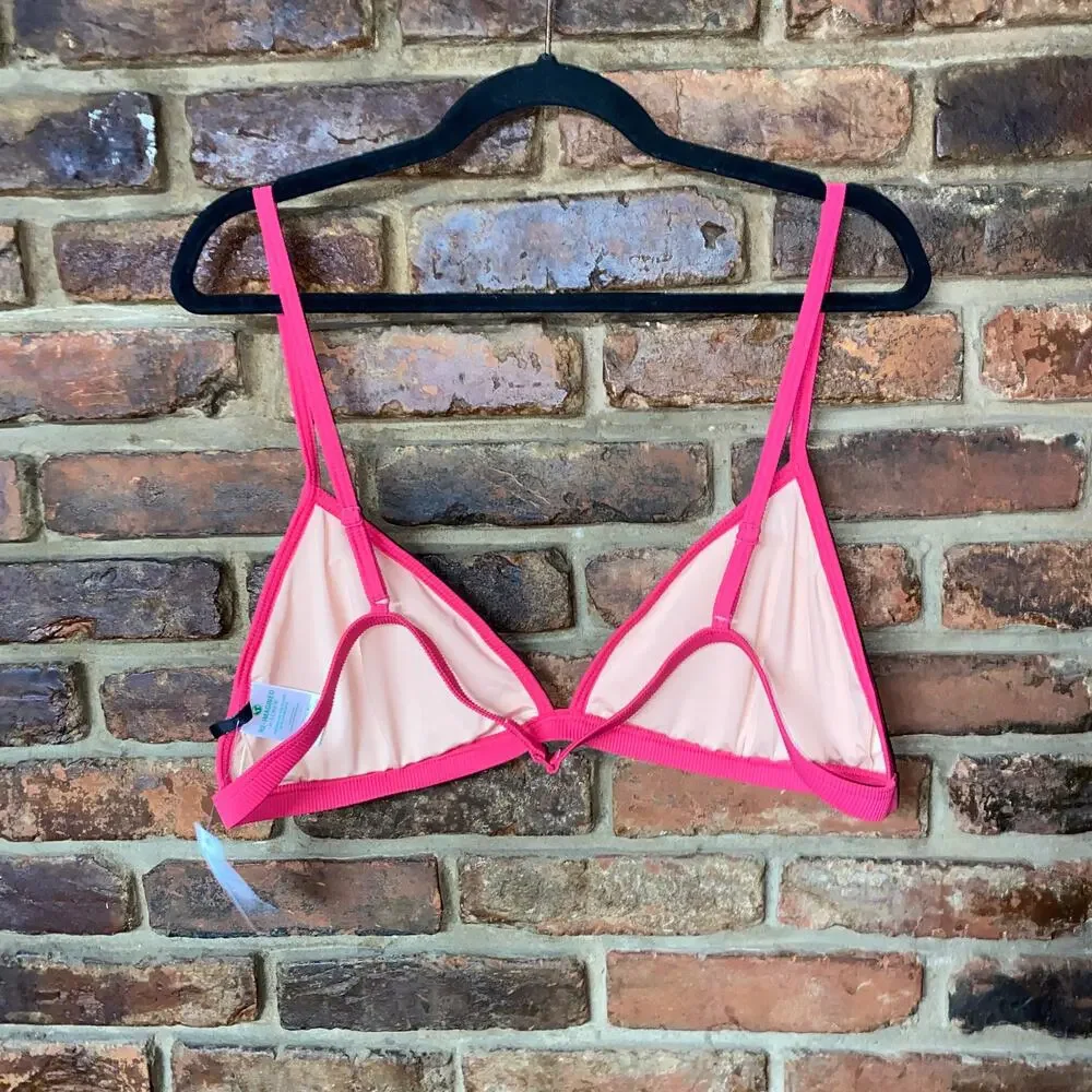 New J. Crew Fuchsia Pink Ribbed Triangle Bikini Swim Bathing Suit Top Size 2X